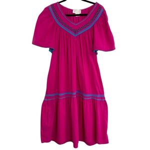Vintage Cotillion Pink Embroidered Midi Dress S Cotton Folk Cottagecore Prairie